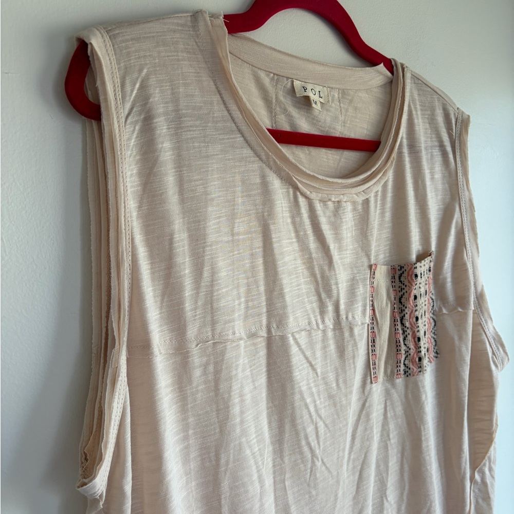 POL Beige Cotton Blend Sleeveless Boho Shirt Size M - Picture 2 of 6